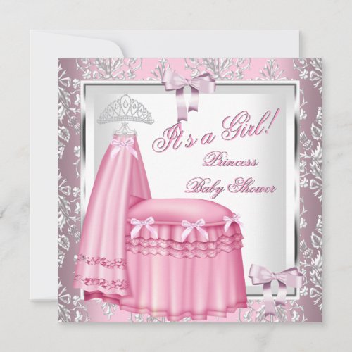 Elegant Princess Baby Shower Girl Pink Bed 4F Invitation