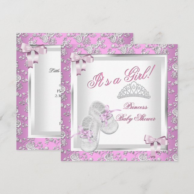 Elegant Princess Baby Shower Girl Pink Rose Invitation (Front/Back)