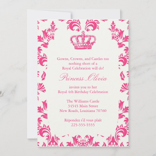 Elegant Princess Birthday Party Invitation (Front)