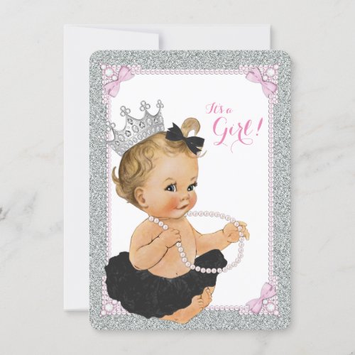 Elegant Princess Black Tutu Pearl Baby Shower Invitation