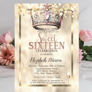 Elegant Princess Crown Balloons Frame Sweet 16  Invitation