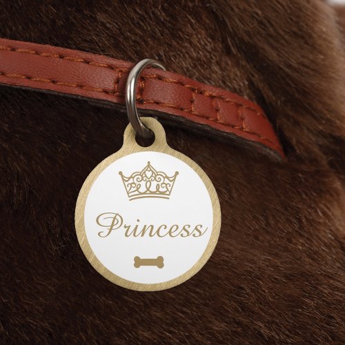 Elegant Princess Crown Gold Dog Bone Pet ID Tag