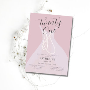 Elegant Princess Dress Pearls Pink 21st Birthday Invitation