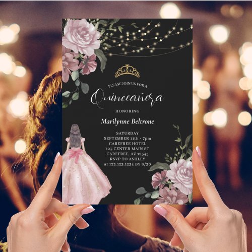 Elegant Princess Floral Modern Quinceaera Invitation