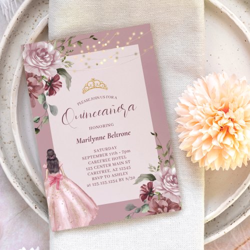 Elegant Princess Floral Quinceaera Invitation