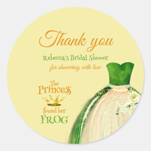 Elegant Princess Frog Bridal Shower Thank you Classic Round Sticker