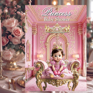 Elegant Princess Pink Gold Baby Shower Palace Invitation