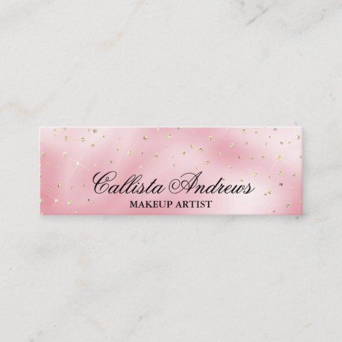 Elegant Princess Pink Gold Silk Glitter Confetti Mini Business Card