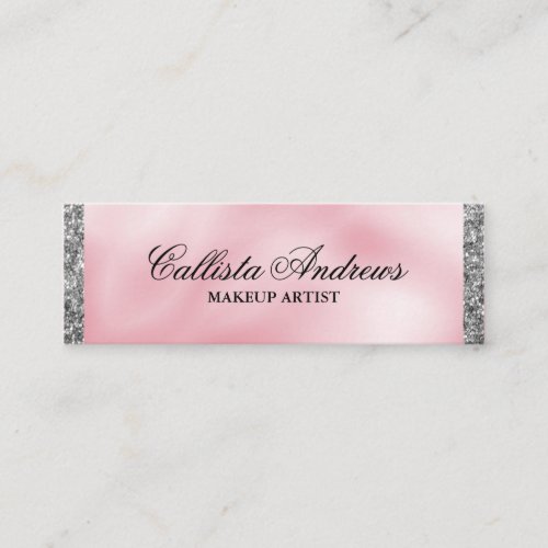 Elegant Princess Pink Silver Silk Glitter Border Mini Business Card