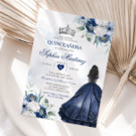 Elegant Princess Quiñceanera Navy Floral Silver Invitation<br><div class="desc">Elegant Princess Quiñceanera Navy Floral Silver Invitation
Mis Quince 15 Anos,  16th Birthday Butterfly.</div>