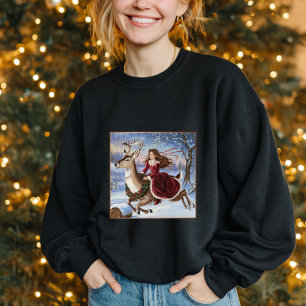 Elegant Princess & Reindeer Vintage Christmas Cute Sweatshirt