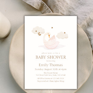 Elegant Princess Swan Moon Star Baby Shower Invitation