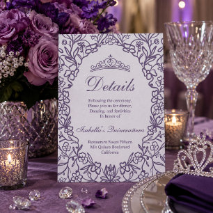 Elegant Princess Tiara Floral Quinceañera Details Letterpress Enclosure Card