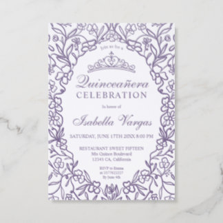 Elegant Princess Tiara Floral Quinceañera Letterpress Invitation