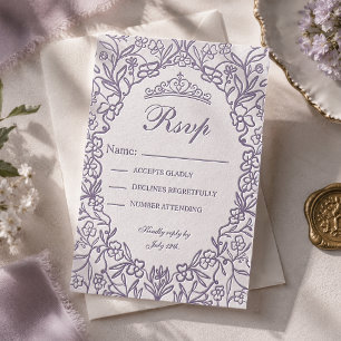 Elegant Princess Tiara Floral Quinceañera Letterpress RSVP Cards