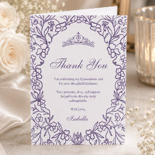 Elegant Princess Tiara Floral Quinceañera Letterpress Thank You Card
