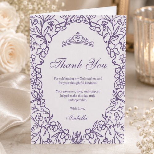 Elegant Princess Tiara Floral Quinceañera Letterpress Thank You Card