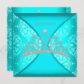 Elegant Princess Tiara Teal Blue Quinceanera Invitation (Front/Back)