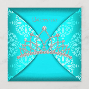 Elegant Princess Tiara Teal Blue Quinceanera Invitation