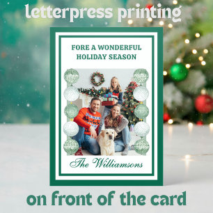 Elegant Print Family Photo Golf Theme  Christmas Letterpress Photo Cards
