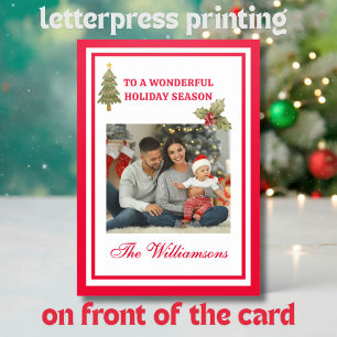 ELEGANT PRINT FAMILY TWO PHOTOS CHRISTMAS LETTERPRESS PHOTO CARDS