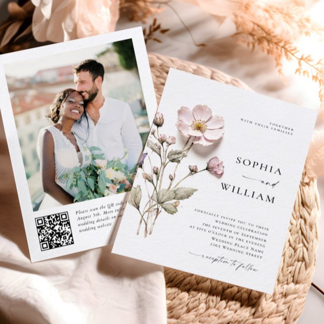 Elegant Print Pressed Pastel Boho Flowers Wedding Invitation (Creator Uploaded)