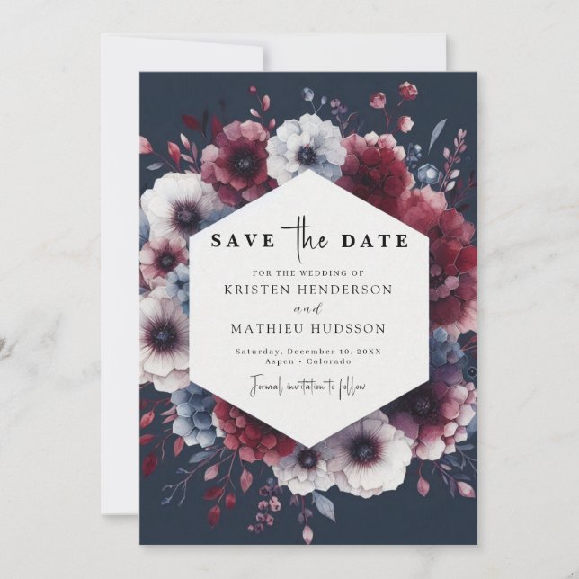 Elegant Printable Burgundy Wedding Save The Date (Front)