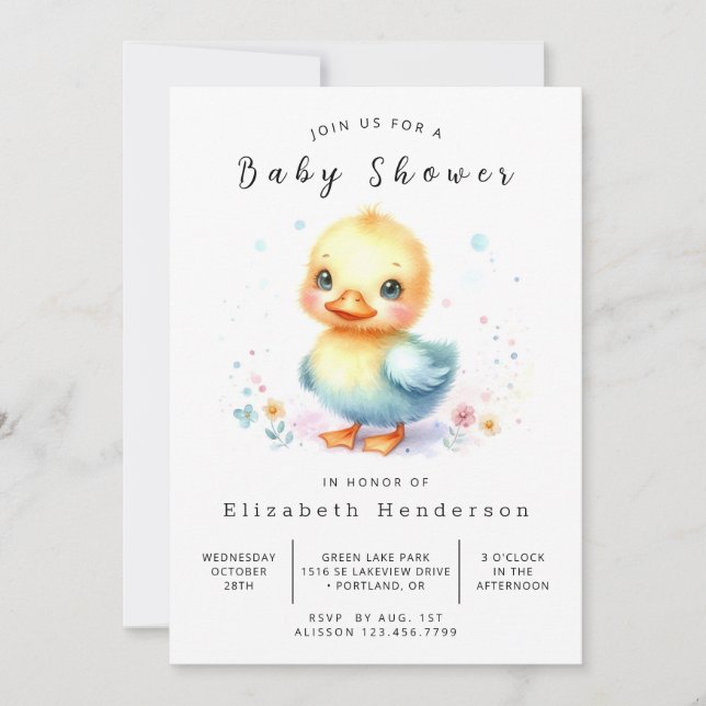 Elegant Printable Duck Baby Shower  Invitation (Front)