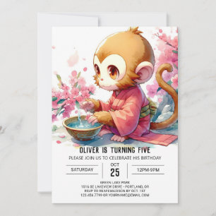 Elegant Printable Monkey Birthday Invitation
