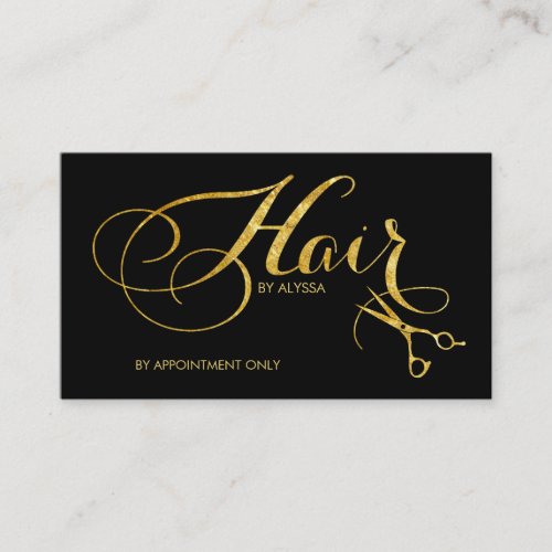 Elegant Printed Gold Foil Script Hair Stylist Business Card