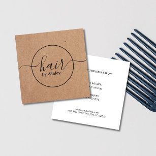 Elegant Printed Kraft Black Circle Hairdresser  Square Business Card