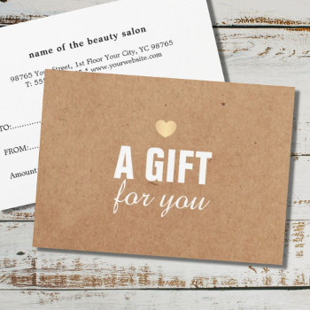 Elegant Printed Kraft Gold Heart Gift Certificate by pro_business_card at Zazzle