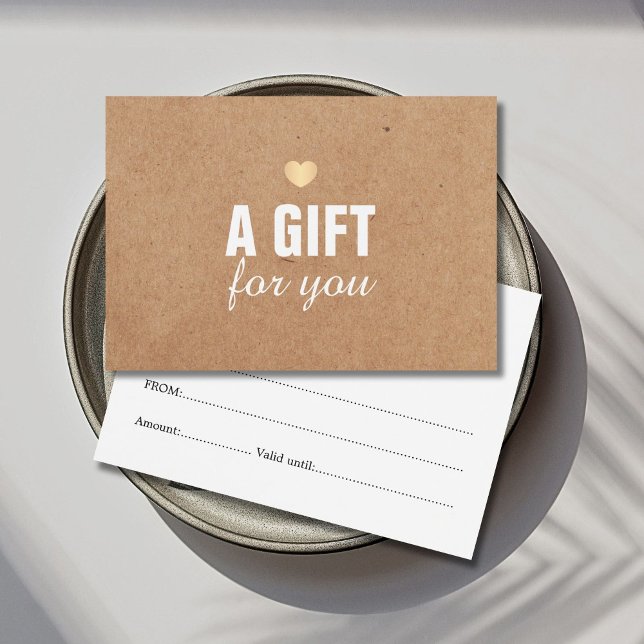 Elegant Printed Kraft Gold Heart Gift Certificate (Creator Uploaded)