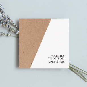 Elegant Printed Kraft White Geometric Consultant Square Business Card