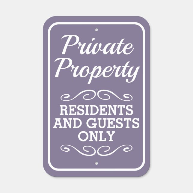 Elegant Private Property lavender & white resident Metal Sign (Front)
