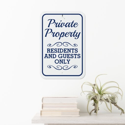 Elegant Private Property white and blue Metal Sign | Zazzle