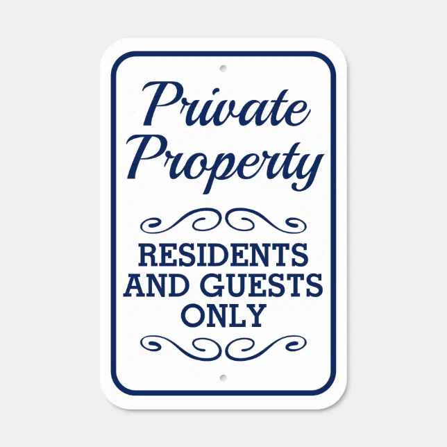 Elegant Private Property white and blue Metal Sign | Zazzle