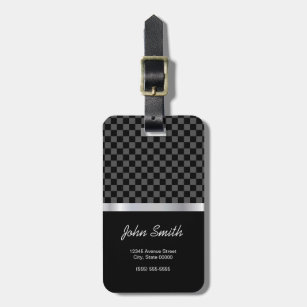 Elegant & Pro Black Silver Squares Checkered Luggage Tag
