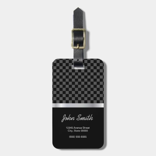 Elegant  Pro Black Silver Squares Checkered Luggage Tag