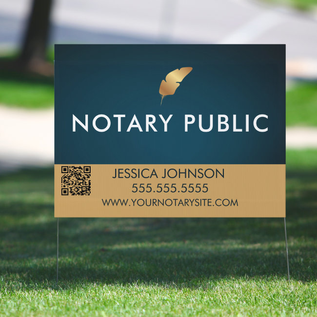 Elegant Pro Blue & Gold QR Outdoor Yard Notary Sign