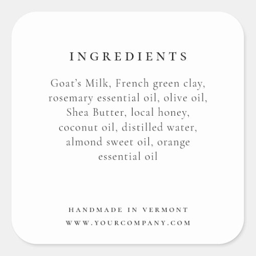 Elegant Product Ingredient Label