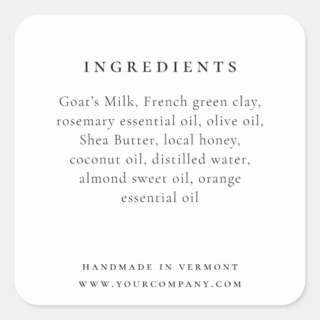 Elegant Product Ingredient Label (Front)
