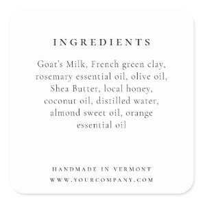 Elegant Product Ingredient Label