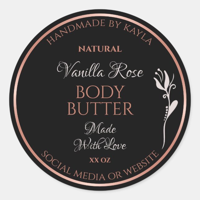 Elegant Product Labels Black with Rose Gold Frame (Front)