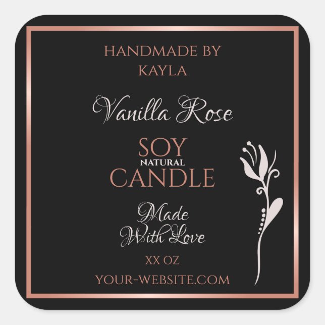 Elegant Product Labels Black with Rose Gold Frame (Front)
