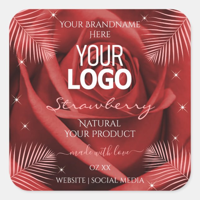 Elegant Product Labels Red Rose Palm Leaves Logo (Front)
