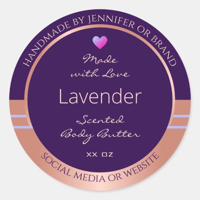 Elegant Product Packaging Label Purple Rose Gold (Front)