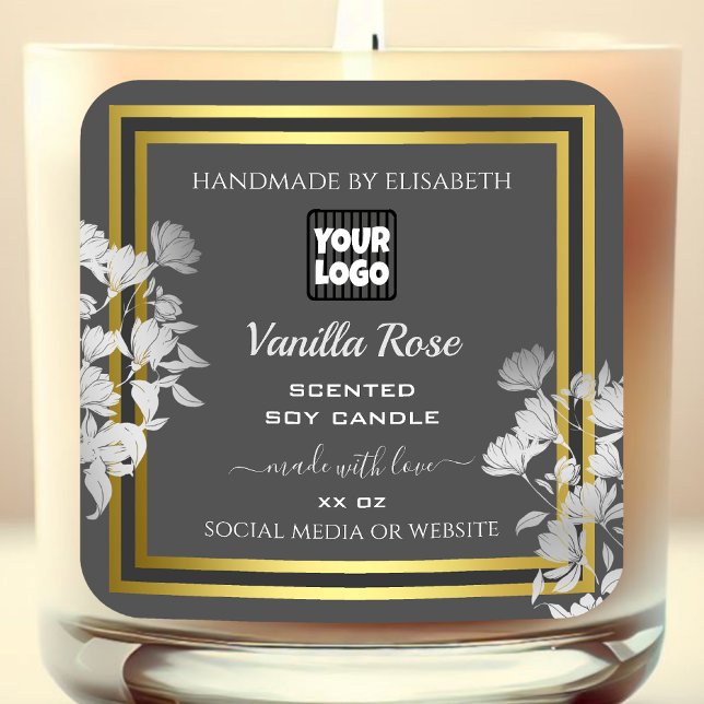 Elegant Product Packaging Labels Gray Gold Floral (Creator Uploaded)