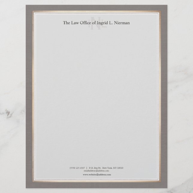 Elegant Professional Attorney Gold Border Letterhead (Front)