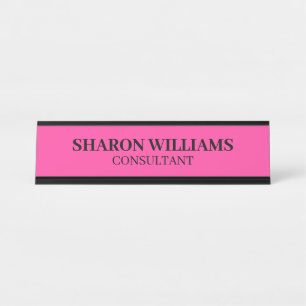 Elegant Professional Bight Pink Minimalist Desk Name Plate